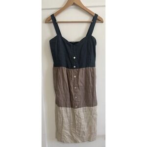Sleeveless Colorblock Midi Dress in Navy, Taupe & Cream